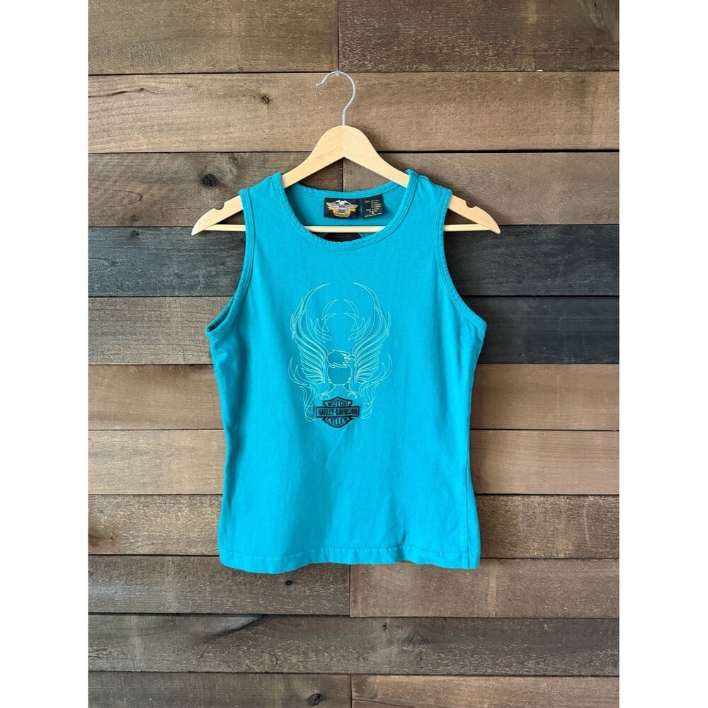 Vintage Harley Davidson Eagle Tank Top Turquoise Y2K Biker Tank